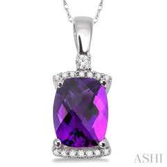 Cushion Shape Gemstone & Diamond Pendant