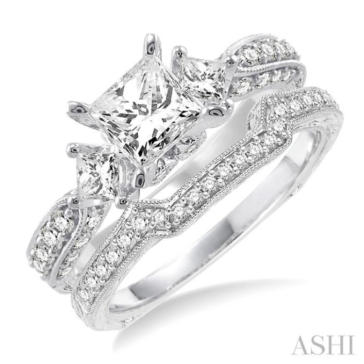 Princess Shape Past Present & Future Diamond Wedding Set