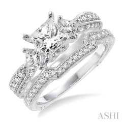 Princess Shape Past Present & Future Diamond Wedding Set