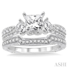 Princess Shape Past Present & Future Diamond Wedding Set