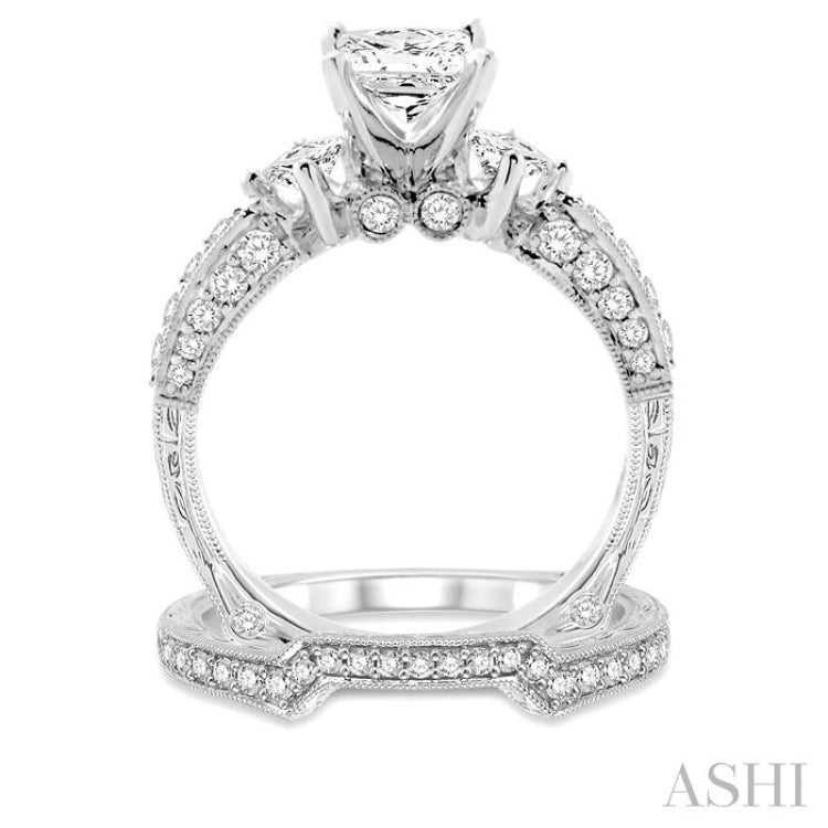 Princess Shape Past Present & Future Diamond Wedding Set