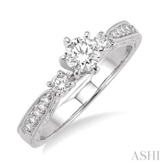 Round Shape Past Present & Future Diamond Engagement Ring