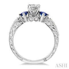 Princess Shape Past Present & Future Semi-Mount Gemstone & Diamond Engagement Ring