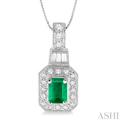 Emerald Shape Gemstone & Halo Diamond Pendant