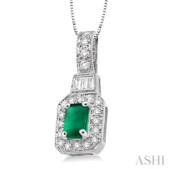 Emerald Shape Gemstone & Halo Diamond Pendant