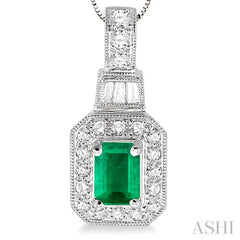 Emerald Shape Gemstone & Halo Diamond Pendant