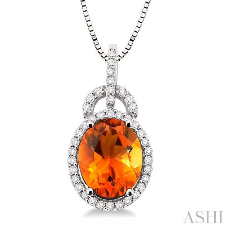 Oval Shape Gemstone & Halo Diamond Pendant