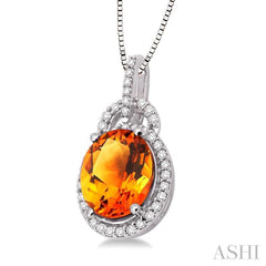 Oval Shape Gemstone & Halo Diamond Pendant