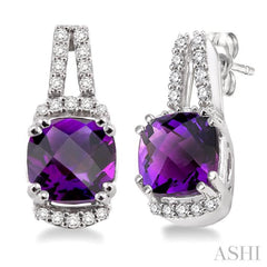 Cushion Shape Gemstone & Diamond Earrings