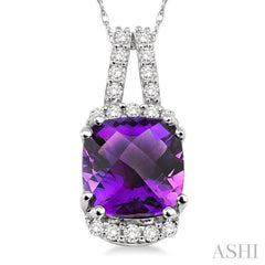 Cushion Shape Gemstone & Diamond Pendant