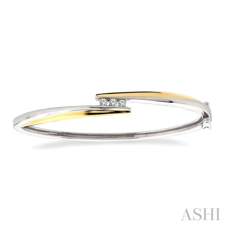 1/6 ctw Three Stone Round Cut Diamond Bangle in 10K White and Yellow Gold