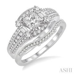 Princess Shape Halo Diamond Wedding Set