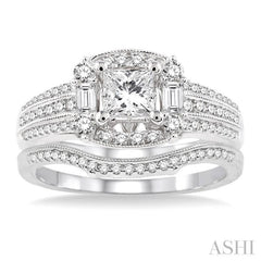 Princess Shape Halo Diamond Wedding Set