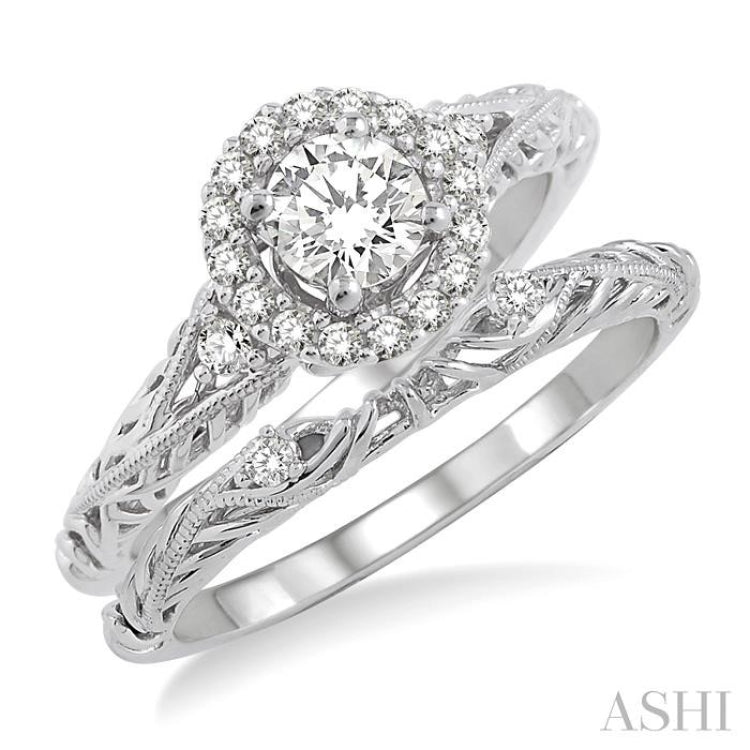 Round Shape Halo Diamond Wedding Set