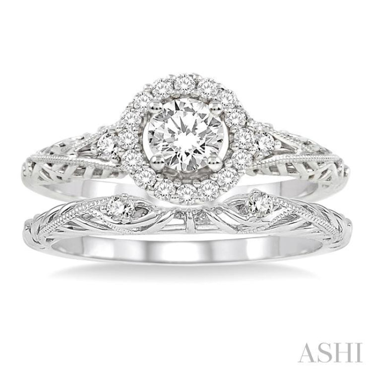 Round Shape Halo Diamond Wedding Set