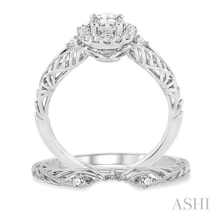 Round Shape Halo Diamond Wedding Set