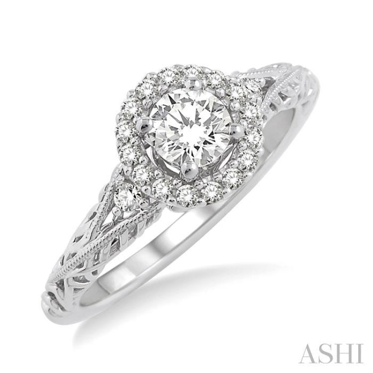 Round Shape Semi-Mount Halo Diamond Engagement Ring