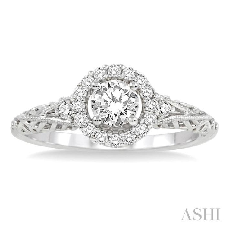 Round Shape Semi-Mount Halo Diamond Engagement Ring