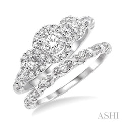 Round Shape Past Present & Future Halo Diamond Engagement Ring