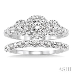 Round Shape Past Present & Future Halo Diamond Engagement Ring