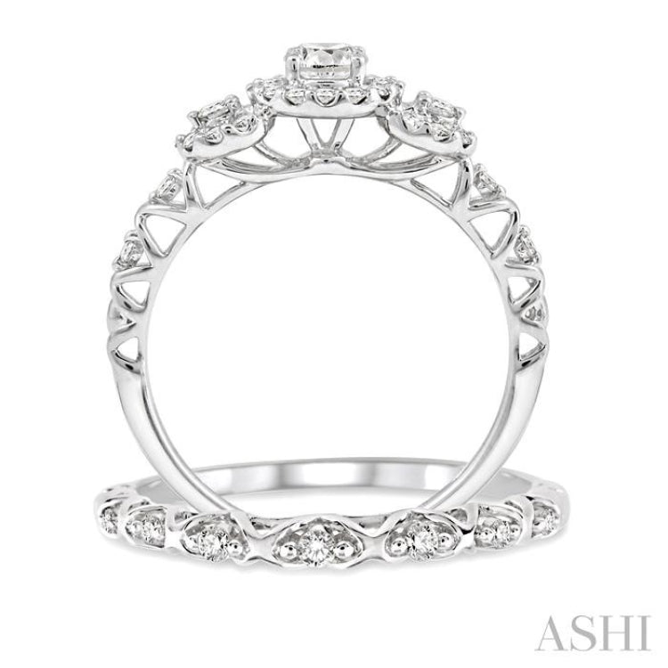 Round Shape Past Present & Future Halo Diamond Engagement Ring