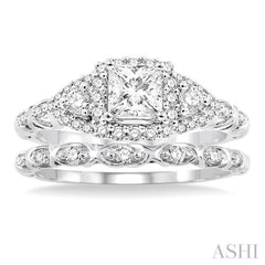 Princess Shape Halo Diamond Wedding Set