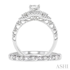 Princess Shape Halo Diamond Wedding Set