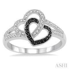 Silver Heart Shape Black Diamond Fashion Ring