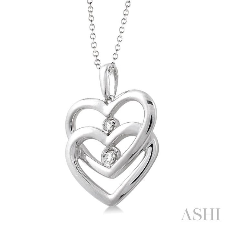 Silver Twin Heart Shape Diamond Fashion Pendant