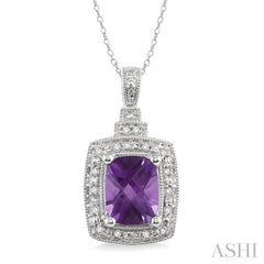 Silver Cushion Shape Gemstone & Diamond Pendant