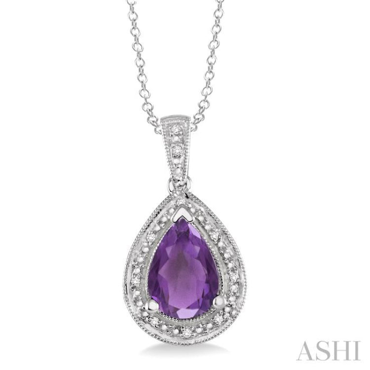 Silver Pear Shape Gemstone & Diamond Pendant