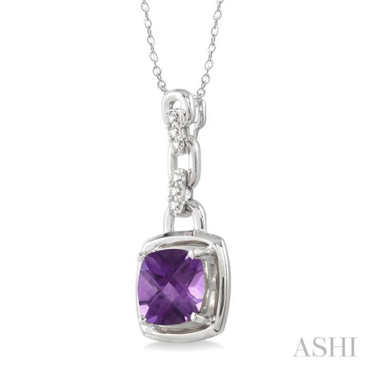 Silver Cushion Shape Gemstone & Diamond Pendant