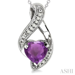 Silver Heart Shape Gemstone & Diamond Fashion Pendant