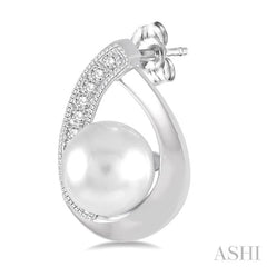 6x6 MM Cultured Pearls and 1/10 Ctw Round Cut Diamond Earrings in Sterling Silver