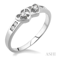 Silver Twin Heart Shape 2 Stone Diamond Fashion Ring