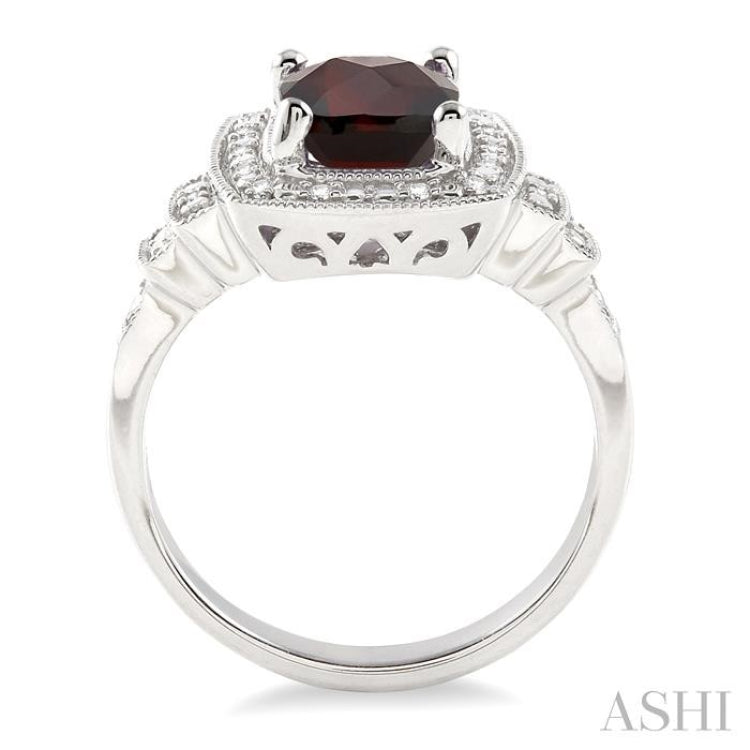 Silver Cushion Shape Gemstone & Diamond Ring