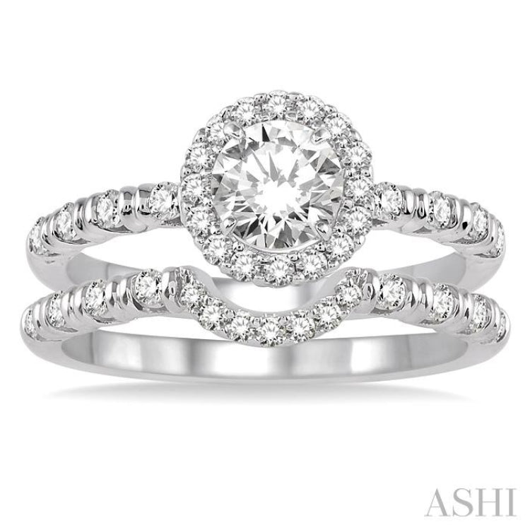 Round Shape Halo Diamond Wedding Set