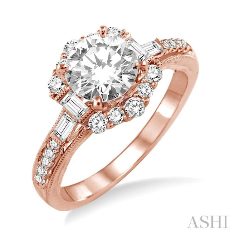 Round Shape Semi-Mount Halo Diamond Engagement Ring