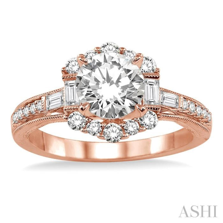 Round Shape Semi-Mount Halo Diamond Engagement Ring