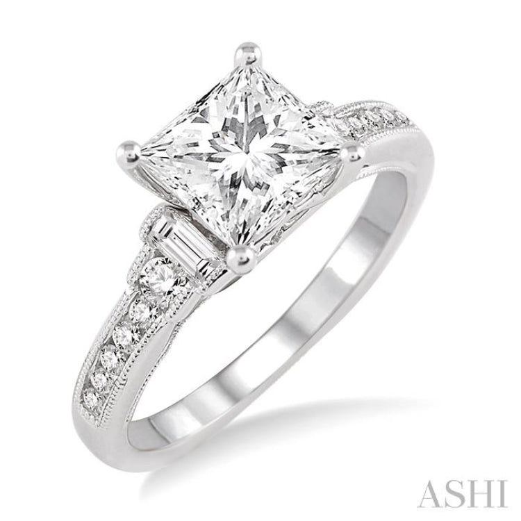 Princess Shape Semi-Mount Diamond Engagement Ring