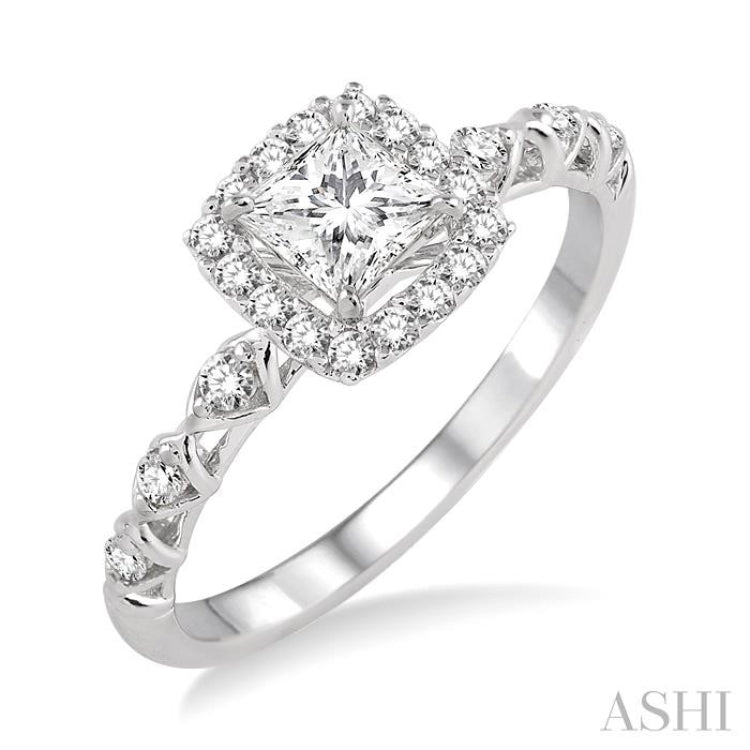 Princess Shape Halo Diamond Engagement Ring