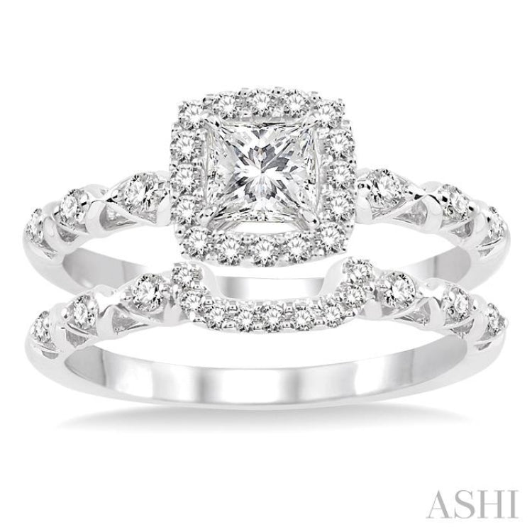 Princess Shape Halo Diamond Wedding Set