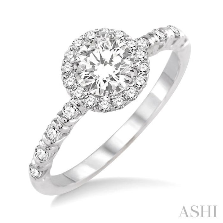 Round Shape Semi-Mount Halo Diamond Engagement Ring