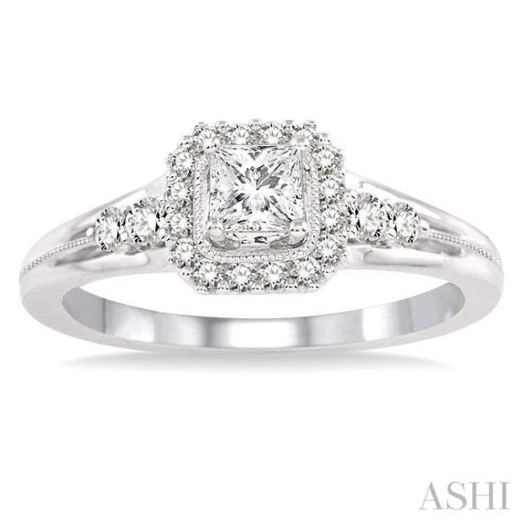 Princess Shape Halo Diamond Engagement Ring