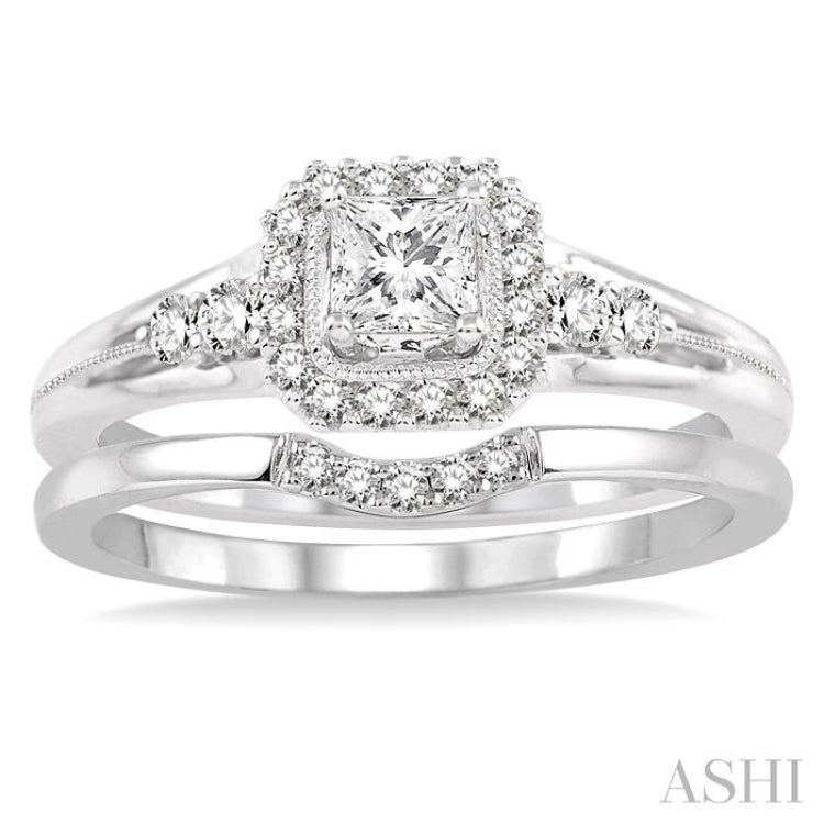 Princess Shape Halo Diamond Wedding Set