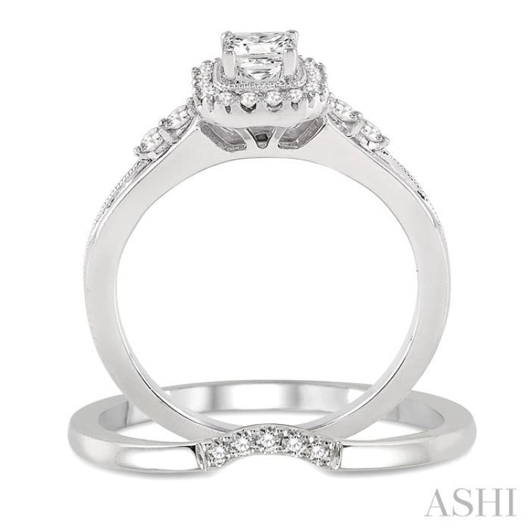 Princess Shape Halo Diamond Wedding Set