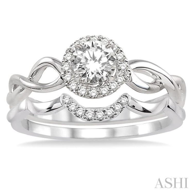 Round Shape Halo Diamond Wedding Set