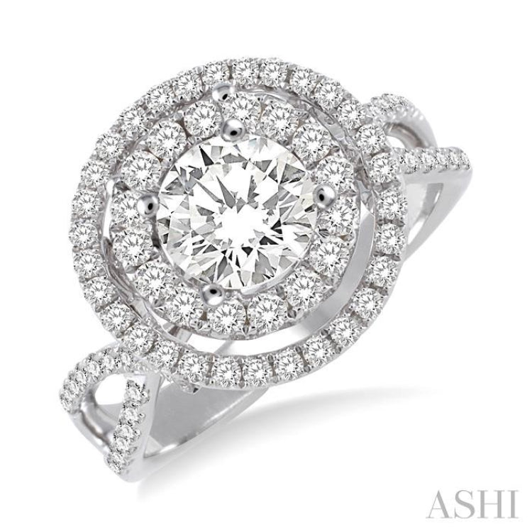 Round Shape Semi-Mount Halo Diamond Engagement Ring