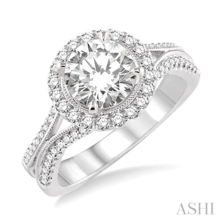 Round Shape Semi-Mount Halo Diamond Engagement Ring