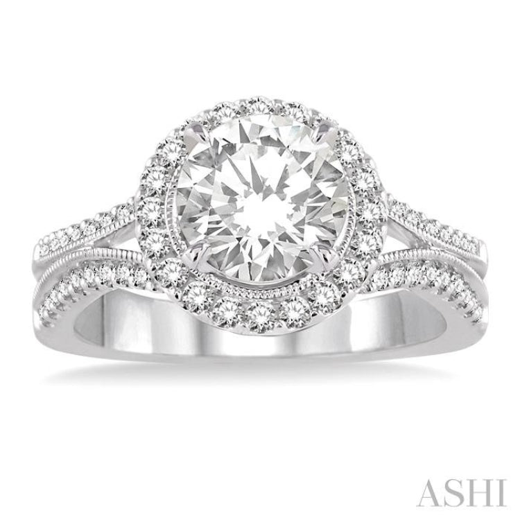 Round Shape Semi-Mount Halo Diamond Engagement Ring